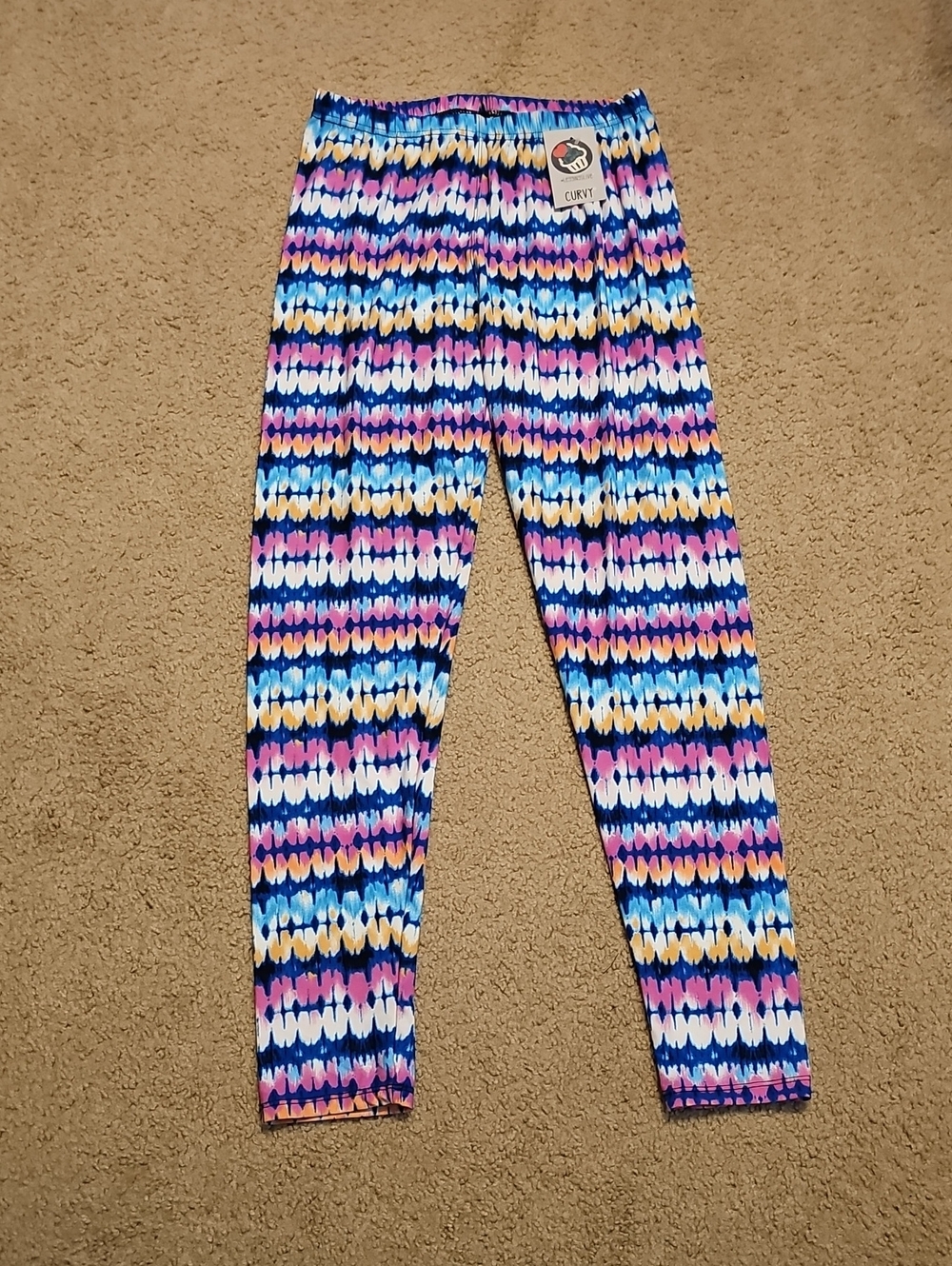 Cushy Multicolor Stretch Leggings - Cushy Brand - Blue, Pink & Yellow Pattern